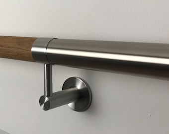 Oak with stainless steel accents handrail, easy to install for walkways and stairs