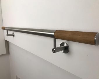 Stainless steel with oak accents handrail, easy to install for walkways and stairs