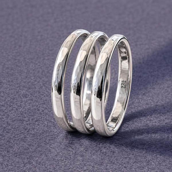 Set of 3 Sterling Silver Stacking Rings, Minimalist Silver Band Ring Set, Dainty Stackable Jewelry for Women