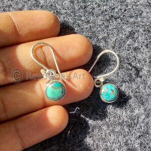 Blue Copper Turquoise Dangle Drop Handmade Gemstone 925 Sterling Silver Earrings