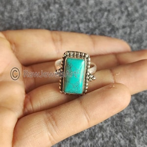 Handmade Tibetan Turquoise Ring: 925 Sterling Silver Jewelry