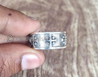 Jerusalem Cross Ring: Handmade 925 Sterling Silver Wide Band