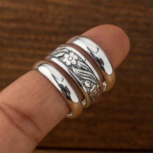 Handmade 925 Sterling Silver Stacking Ring Set Floral Design
