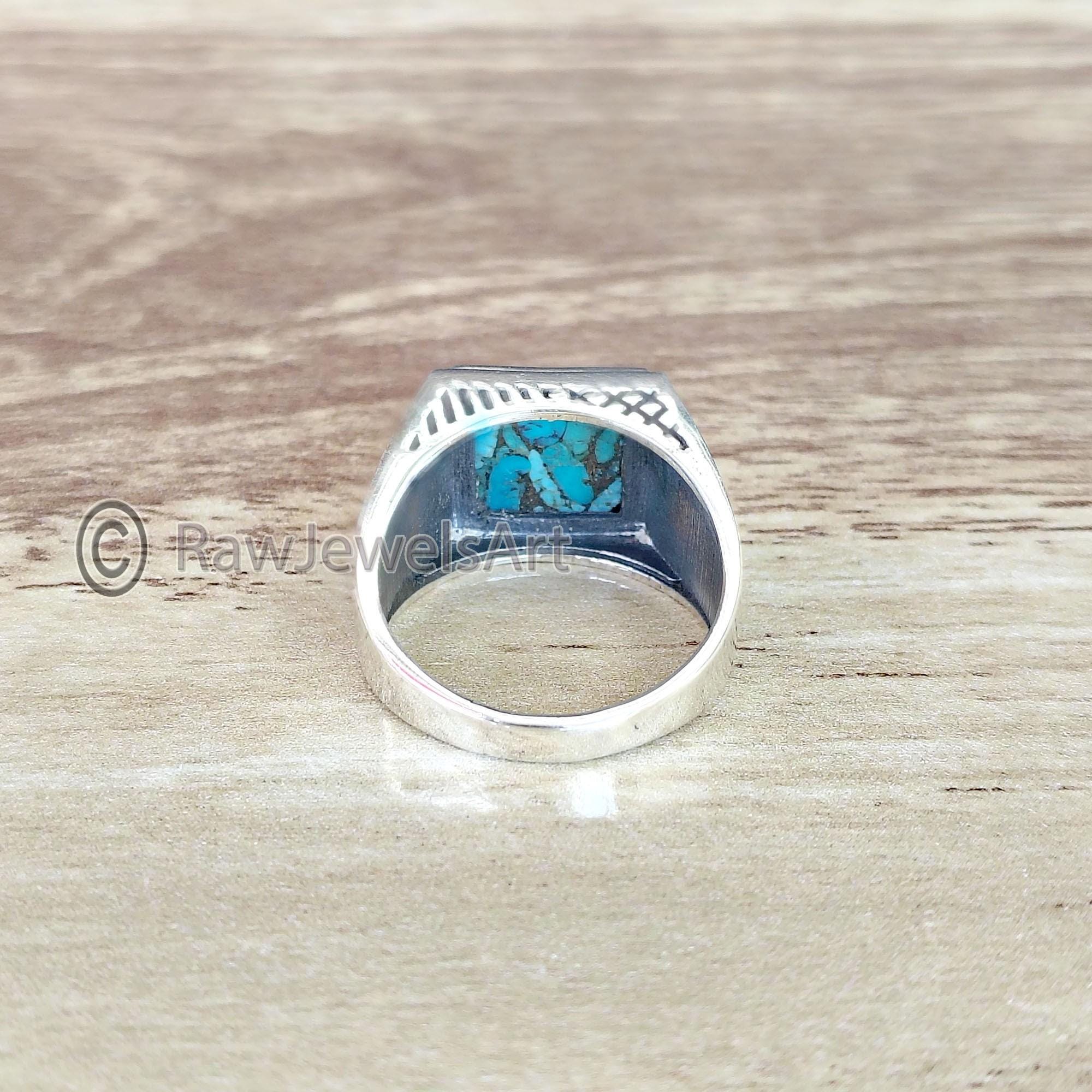 Blue Copper Turquoise Signet Ring: Handmade 925 Sterling Silver - Etsy