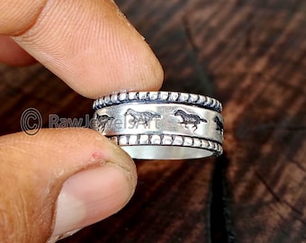Sterling Silver Horse Spinner Ring: Boho Meditation Anxiety Ring