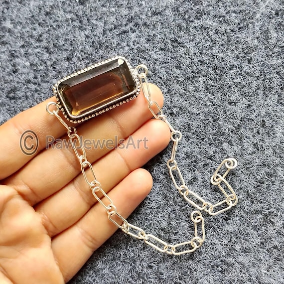 スモーキークォーツのスターリングシルバーブレスレット：ボヘミアン風 