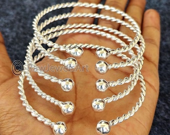 Handmade Thick Sterling Silver Bangles - Set of 5 - West Indian Design