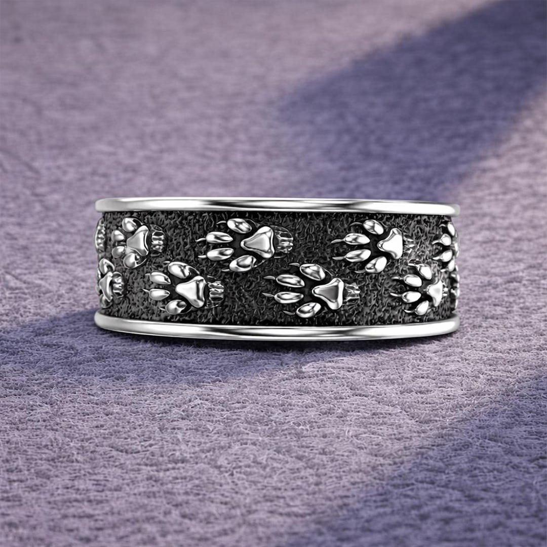 925 Sterling Silver Paw Print Ring, Cute Animal Lover Band, Dog Cat Pet ...
