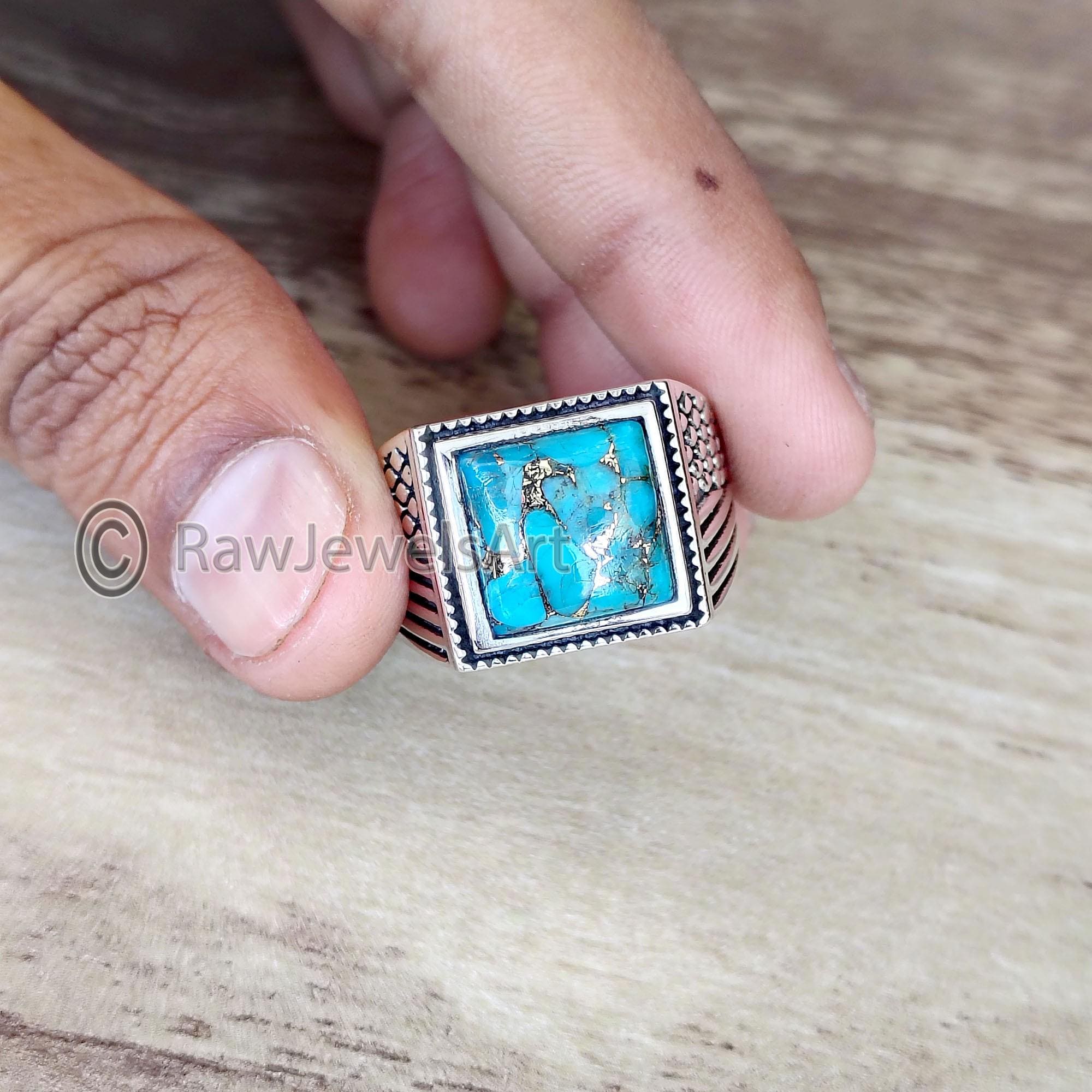 アクセサリー SAAD Turquoise Signet Ring 925 Blue Copper Turquoise Signet Ring: Handmade 925 Sterling Silver - Etsy