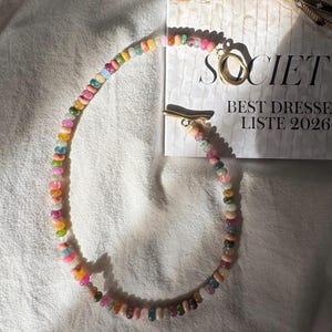Bunte Edelstein Kette | Naturstein Perlenkette | Halskette Knebelverschluss | Perlen Minaralien Aventurin Labradorit Turmalin | Geschenk
