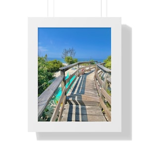 Framed Cape Cod Beach Path Poster, Coastal Boardwalk Wall Art, New England Summer Photography Print