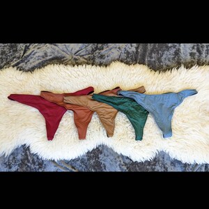 5 Set - Bamboo Thong Panties - NO LACE - Cheeky - Low-rise - XS-4X - Handmade in Oregon - Eco Fashion - Body Friendly - Custom Made to Order