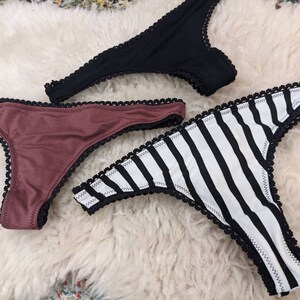3 Pair Set - Thong Style Underwear Handmade of Bamboo Fabric - Cheeky - Low-rise - XS-4X - Slow Fashion - Eco Friendly - Made to Measure