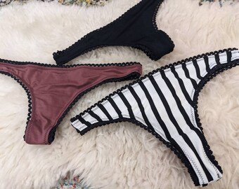 Bamboo Thong Panties 3-Pair Set – Handmade Low-Rise Underwear