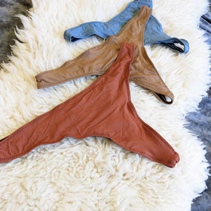 Custom No Lace Thong Panties - 3 Pair Set - Natural Bamboo Underwear - Low Rise Cheeky - XS-4X - Handmade in Oregon - Self-care Gift