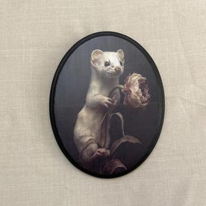 Handmade Victorian Style Weasel Portrait with Peony