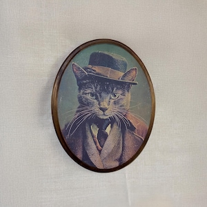 Placa de gato victoriana: decoración de pared ovalada de madera