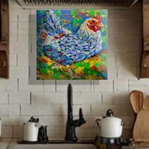 Wyandotte Chicken Oil Painting Farmhouse Rooster Art Hand-Painted Poultry Portrait Rustic Country Wall Decor Farm Animal Artwork Colorful