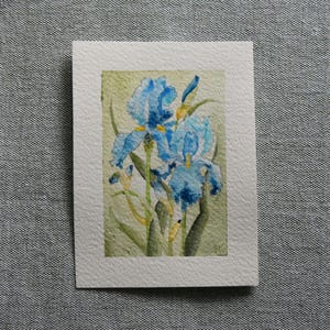 Iris dipinti a mano in acquarello su cartoncino per biglietto o cornice. Hand-painted Iris in watercolour on card or frame.