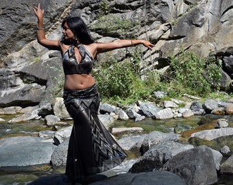 Belly Dance costume, Tribal fusion costume, mermaid skirt, tribal bellydance skirt, bellydance bra, tribal fusion bra, Golden Era - NAIMA