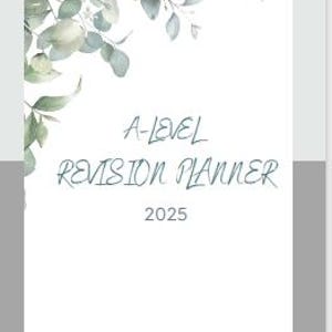 以下が含まれることがあります： 2025年のAレベル復習プランナー。表紙は緑と白の花柄です。