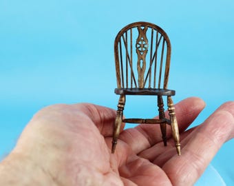 Handmade Miniature Windsor Chair – 1/12 Scale Dollhouse Furniture