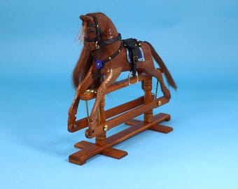 Mahogany Miniature Rocking Horse, 1/12 Scale Dolls House Nursery Decor (Medium Size)M3
