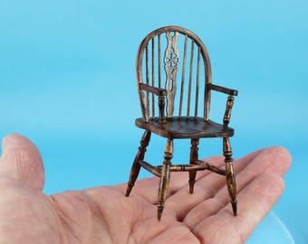 Miniature Windsor Arm Chair: Handmade Dollhouse Furniture, 1/12 Scale