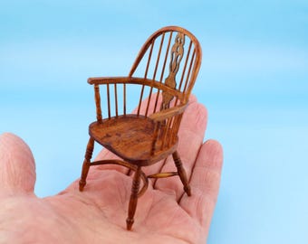 Handcrafted Miniature Double Bow Windsor Armchair for Dolls House - 1:12 Scale