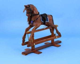 Handmade Mahogany Miniature Rocking Horse - 1:12 Scale Dolls House (Large Size)L57