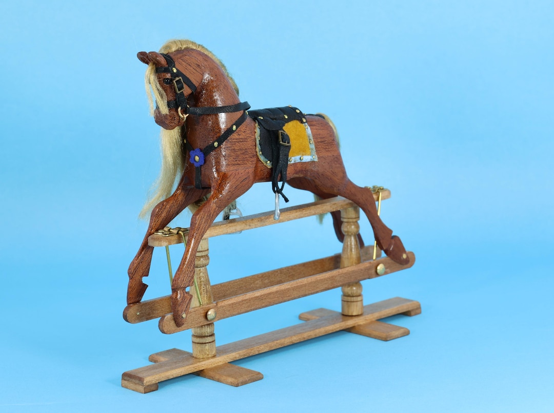 Miniature Mahogany Rocking Horse, 1/12 Scale Dolls House Nursery (large ...