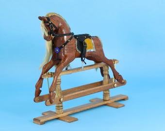 Miniature Mahogany Rocking Horse, 1/12 Scale Dolls House Nursery (Large Size) L54