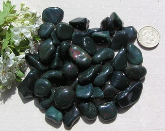 6 Chunky Bloodstone (Heliotrope) Crystal Tumblestones, Green Crystals, Crystal Collection, Meditation Stone, Libra Crystal, Protective Stone