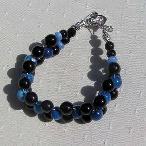 Black Onyx & Blue Jade Crystal Gemstone Woven Beaded Bracelet Neptune, Chakra Bracelet, Black Bracelet, Blue Bracelet, Woven Bracelet image 2