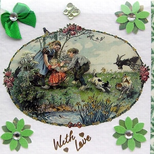 Journée de divertissement en famille - Carte de voeux de découpage 3D fabriquée à la main « With love » (2771), carte d'anniversaire, carte à superpositions, amour, campagne, pique-nique