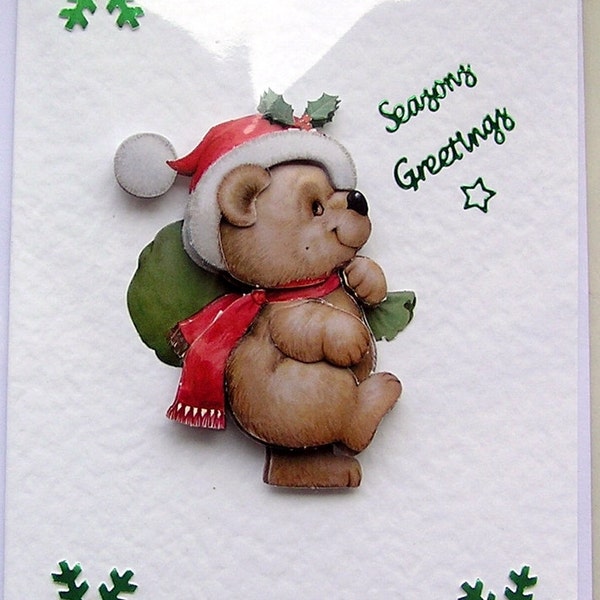 Christmas Card - Seasons Greetings Hand-Crafted 3D Decoupage Card - (1621)