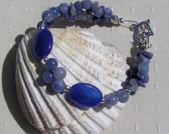 Natural Blue Sapphire & Blue Aventurine Crystal Gemstone Bracelet "Bethany", Blue Bracelet, Aventurine Bracelet, Chakra Bracelet, Prosperity