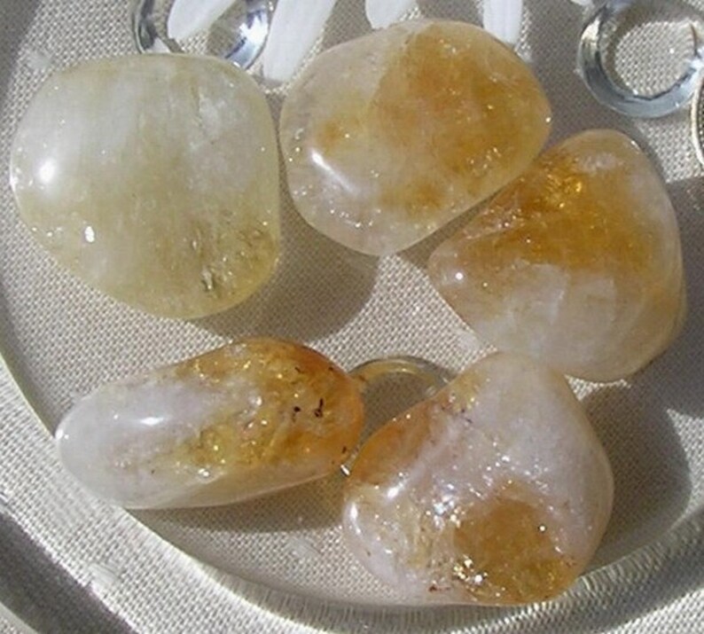 10 Citrine Quartz Crystal Polished Tumblestones, Yellow Crystals, Chakra Crystals, Meditation Stone, Crystal Collection, Quartz Crystals image 4