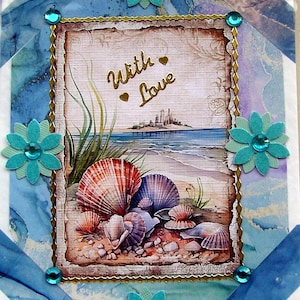 Scène de rivage de plage de vacances de vacances - carte de découpage fabriquée à la main - avec amour (2779), anniversaire, anniversaire, escapade de week-end, tropical