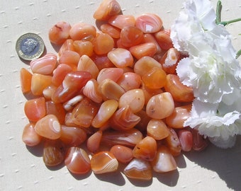 10 Carnelian Agate Banded Crystal Tumblestones, Crystal Collection, Orange Crystals, Chakra Crystals, Meditation Stone, Agate, Healing, Grid