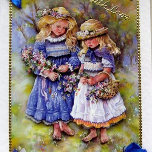 "Handgefertigte 3D Decoupage Grußkarte - ""With Love"" (2841) ""Sisters"" (2841) Geburtstagskarte, Schwester Karte, beste Freundin Karte, Lagenkarte, Jahrestag."