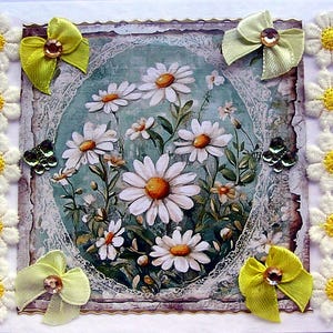 Fleurs de marguerite oeil de boeuf sauvage, carte de voeux de découpage fabriquée à la main, carte multicouche vierge (2851), carte de rétablissement, carte d'anniversaire, sympathie