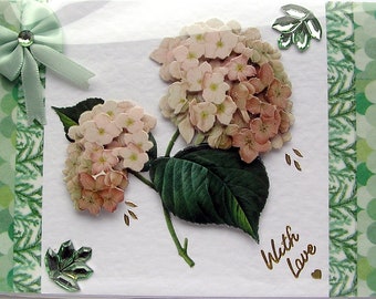 Hydrangea Flowers, Hand Crafted 3D Decoupage Card, With Love (2526), Layered Card, Get Well Card, Birthday Card, Flower Card, Garden