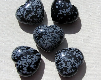 Snowflake Obsidian Solid Crystal Puffy Gemstone Heart, 40mm (One Only), Chakra Heart, Meditation Stone, Worry Bead, Black Heart, Reiki