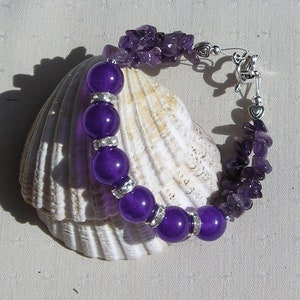 Purple Amethyst Crystal Gemstone Chakra Bracelet &quot;Violet Burst&quot;, Amethyst Bracelet, Purple Bracelet, Sagittarius Bracelet, Chakra, Healing