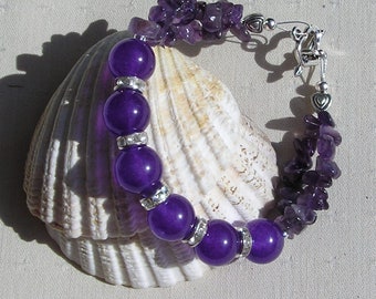 Purple Amethyst Crystal Gemstone Chakra Bracelet "Violet Burst", Amethyst Bracelet, Purple Bracelet, Sagittarius Bracelet, Chakra, Healing