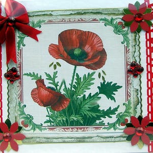 Fleurs de pavot rouge, carte de voeux de découpage fabriquée à la main, carte vierge (2849) superposition, carte de rétablissement, carte d'anniversaire, sympathie