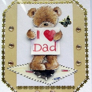 I coeur papa ours - carte de découpage 3D fabriquée à la main « vierge pour toute occasion » (2388), fête des pères, carte d'anniversaire, carte en couches, rétablissement