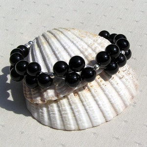 Schwarzer Onyx Kristall Armband: Chunky Edelstein, Silber Knebelverschluss