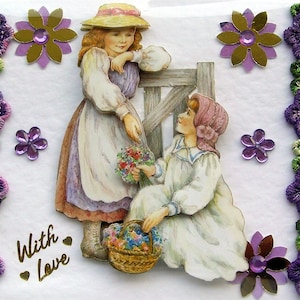 Handgemaakte 3D-wenskaart voor decoupage "With Love" (2763), verjaardagskaart, gelaagde kaart, liefde, platteland, romantisch, wandelen, vriendin